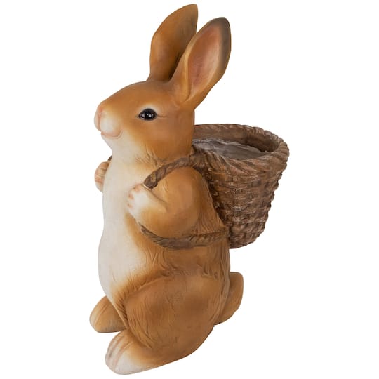 16.75" Standing Bunny Carrying a Basket Outdoor Garden Statue